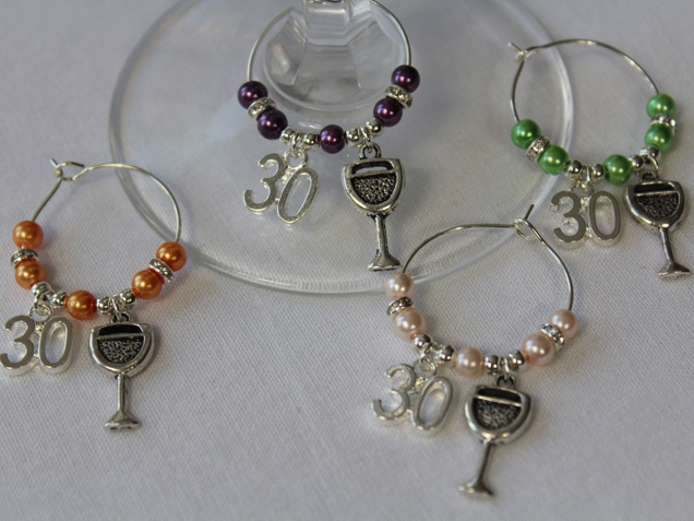 30th wine glass Charms x 4