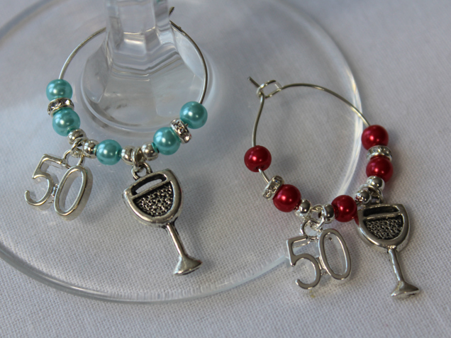 50th wine glass Charms x 2