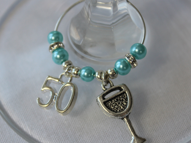 50th wine glass Charm Sky Blue