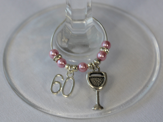 60th wine glass Charm Pink