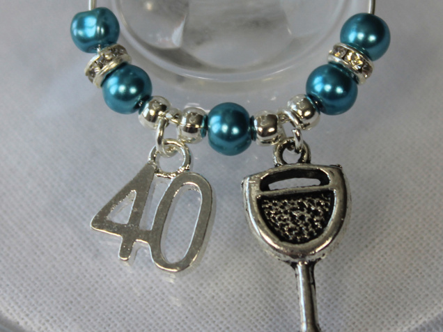 40th wine glass Charm Teal